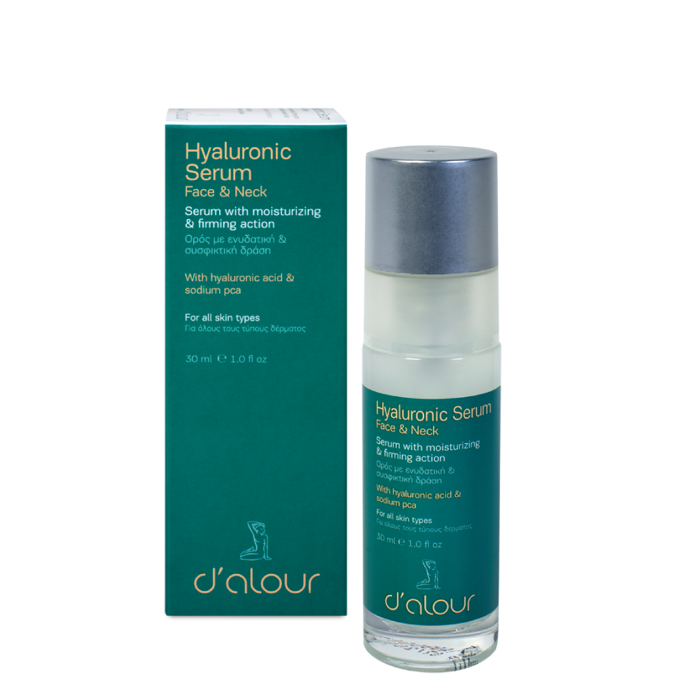 d’alour Serum Hyaluronic Face & Neck Plousios Oros ualouronikou me Enudatiki kai Susfiktiki Drasi 30 ml